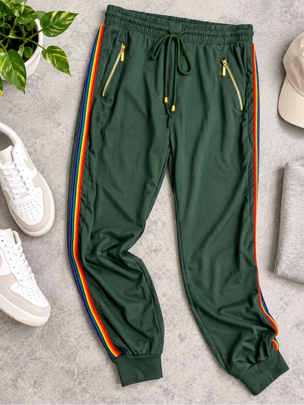 Indero Green Rainbow Stripe Track Pants Joggers – Size S/M